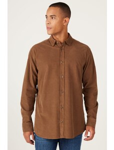 ALTINYILDIZ CLASSICS Men's Mink Comfort Fit Relaxed Cut Concealed Button Collar 100% Cotton Shirt