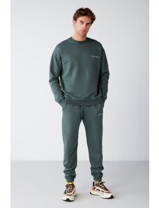 GRIMELANGE Marshall Men's Soft Fabric Embroidered Dark Green Tracksuit Se