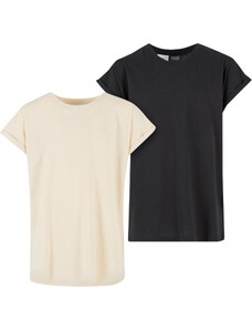 Urban Classics Kids Dívčí tričko Extended Shoulder Tee - 2 Pack smetanové/černé
