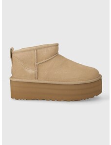 Semišové sněhule UGG Classic Ultra Mini Platform béžová barva, 1135092