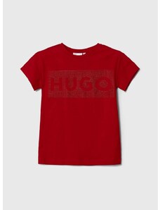 Dětské bavlněné šaty HUGO červená barva, mini