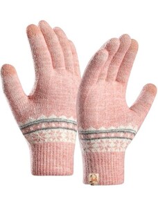 Camerazar Dámské zimní rukavice s nordickým vzorem, světle růžové, 100% akrylová příze, univerzální velikost