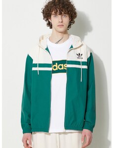 Mikina adidas Originals Windbreaker pánská, zelená barva, s kapucí, vzorovaná, IU0201