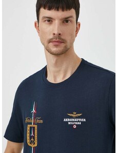 Bavlněné tričko Aeronautica Militare tmavomodrá barva, s aplikací