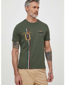 Bavlněné tričko Aeronautica Militare zelená barva, s aplikací