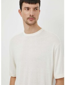 Tričko s příměsí hedvábí Calvin Klein béžová barva, K10K112852