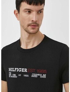 Bavlněné tričko Tommy Hilfiger černá barva, s potiskem, MW0MW34435