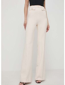 Kalhoty Elisabetta Franchi dámské, béžová barva, zvony, high waist, PA02941E2
