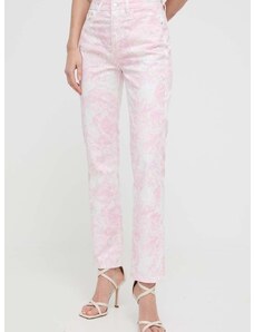 Kalhoty Guess GIRLY dámské, růžová barva, jednoduché, high waist, W4GA16 WG4MA