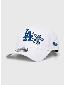 Bavlněná baseballová čepice New Era LOS ANGELES DODGERS bílá barva, s aplikací
