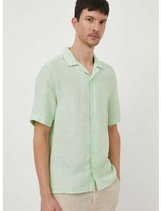Lněná košile Calvin Klein zelená barva, regular