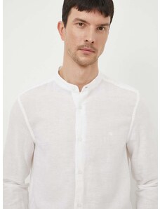 Lněná košile Calvin Klein bílá barva, regular, se stojáčkem