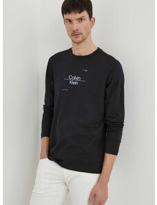 Bavlněné tričko s dlouhým rukávem Calvin Klein černá barva, s potiskem, K10K112483