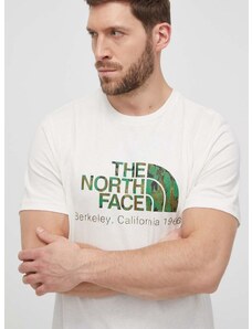 Bavlněné tričko The North Face béžová barva, s potiskem, NF0A87U5Y1O1