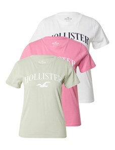 HOLLISTER Tričko pastelově zelená / světle růžová / černá / bílá