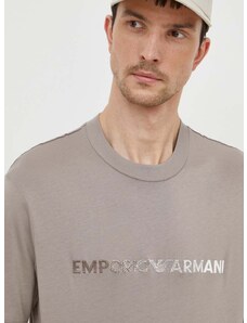 Bavlněné tričko Emporio Armani béžová barva, s aplikací, 3D1TG3 1JPZZ