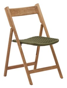 Dřevěná zahradní skládací židle Kave Home Dandara se zeleným výpletem