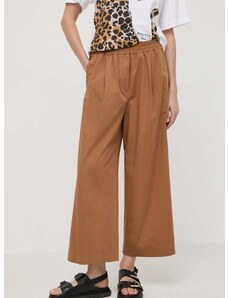 Bavlněné kalhoty Weekend Max Mara hnědá barva, široké, high waist
