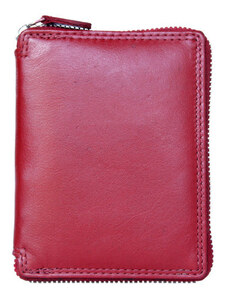 Kožená peněženka tmavě červená celá dokola na zip s ochranou dat (RFID)
