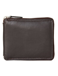 Hnědá kožená peněženka dokola na kovový zip (RFID) - unisex FLW