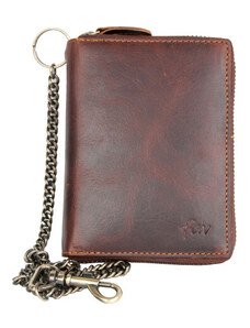 Pánská velká kožená peněženka s 50 cm dlouhým kovovým řetězem a karabinkou FLW