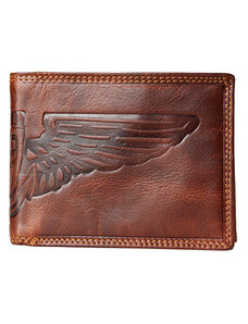 Celokožená peněženka z hlazené pevné kůže vintage s křídlem s ochranou dat (RFID) FLW