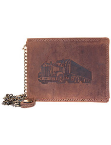 Celá kožená peněženka Wild z pevné hovězí kůže s 45 cm řetězem, s kamionem HMT