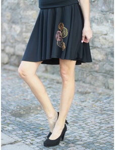 ŠatySukně Černá kolová sukně ALICE, prodloužený zadní díl, letokruhy