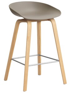 Khaki plastová barová židle HAY AAS 32 s dubovou podnoží 65 cm