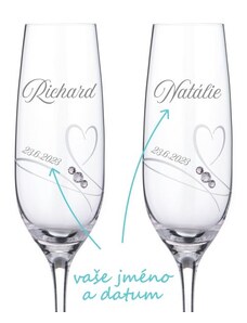 Svatební skleničky na sekt Diamante Romance s krystaly Swarovski 2 ks