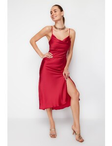 Trendyol Red Lined Woven Satin Evening Dress