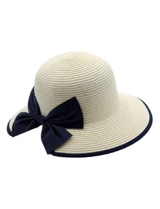 Marone Dámský letní klobouk Cloche - zkrácená krempa vzadu a modrá mašle