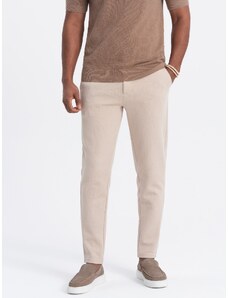 Ombre Clothing Pánské kalhoty CARROT ze strukturovaného dvoubarevného úpletu - béžové V2 OM-PACP-0168