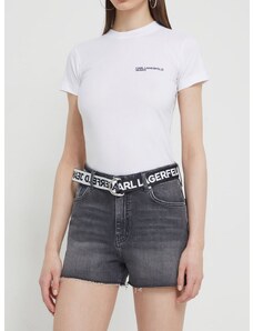 Džínové šortky Karl Lagerfeld Jeans dámské, šedá barva, hladké, high waist