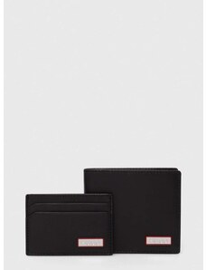 Kožená peněženka a držák na karty HUGO černá barva, 50516995