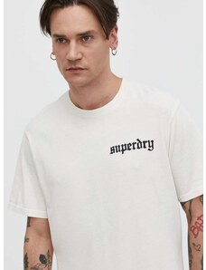 Bavlněné tričko Superdry béžová barva, s potiskem