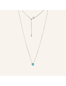 SilveAmo Stříbrný náhrdelník s modrým opálovým srdcem
