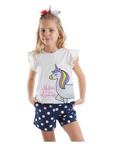 Denokids Sim Unicorn Girls Kids T-Shirt Poplin Shorts Set