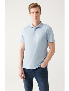 Avva Men's Light Blue 100% Cotton Regular Fit 3 Button Roll-Up Polo T-shirt