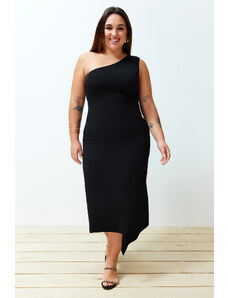 Trendyol Curve Black One Shoulder Asymmetric Knitted Dress