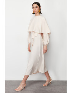 Trendyol Beige Cloak and Tie Detailed Satin Woven Dress