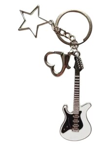 Camerazar Klíčenka ve tvaru kytary s hvězdným srdcem, zinková slitina, 7x2,5 cm