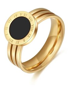 Camerazar Elegantní zlatý prsten s motivem římských hodin, chirurgická ocel 316L, vnitřní průměr 14,3 mm