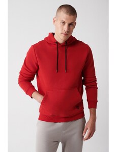 Avva Red Unisex Sweatshirt Hooded Collar with Fleece Inside 3 Thread Cotton Regular Fit