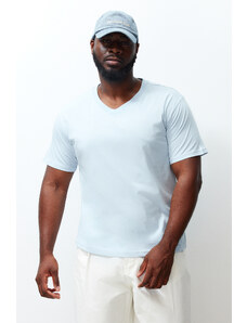 Trendyol Plus Size Light Blue Slim/Cut V-Neck 100% Cotton Comfort T-Shirt
