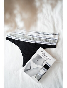 Calvin Klein Carousel Cotton tanga 3-balení - bílá, černá, šedá