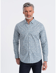 Ombre Men's SLIM FIT shirt in small leaf print - light blue