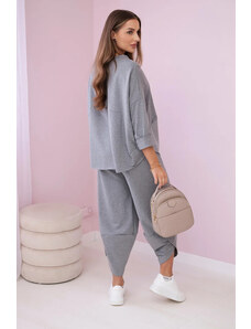 K-Fashion Bavlněná mikina kalhoty set šedá melanž