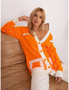 Factory Price Oranžovo-ecru dámská souprava - rozepínací svetr a široké kalhoty (2201)