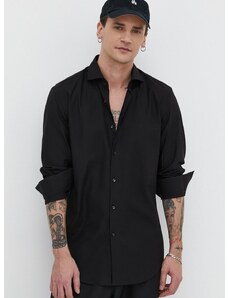 Bavlněná košile HUGO černá barva, slim, s italským límcem